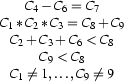 \begin{array}{rcl}
&   C_4 - C_6 = C_7\\
&   C_1 * C_2 * C_3 = C_8 + C_9\\
&   C_2 + C_3 + C_6 < C_8\\
&   C_9 < C_8\\
&   C_1\neq1,\ldots, C_9\neq9
\end{array}
